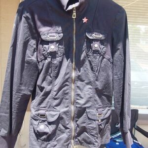 Deep black archive Utility Jacket with gold Pocket Details